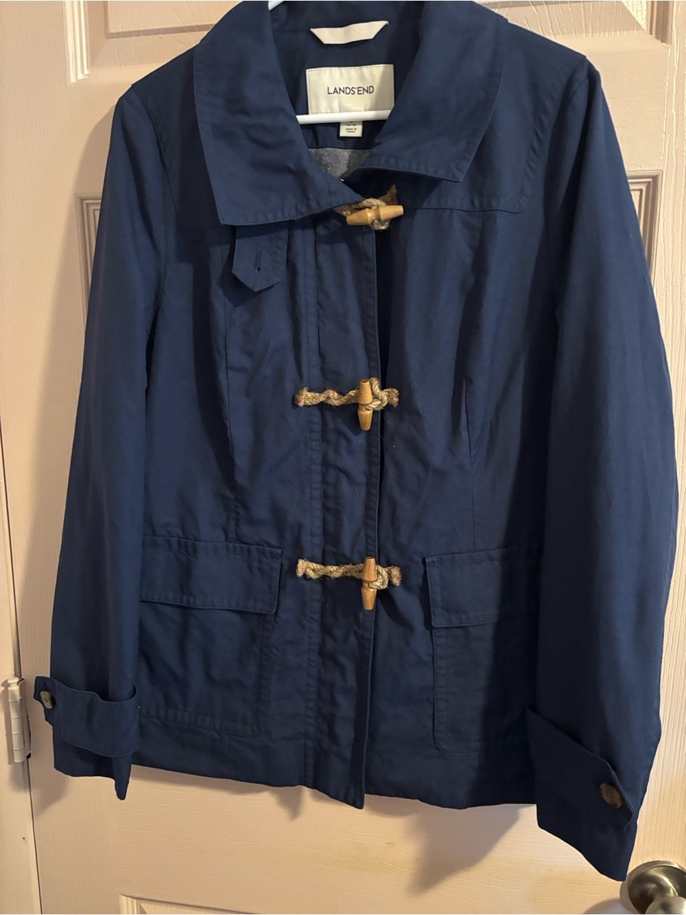 Lands' End Navy Utility Toggle Jacket with Rope Closures
